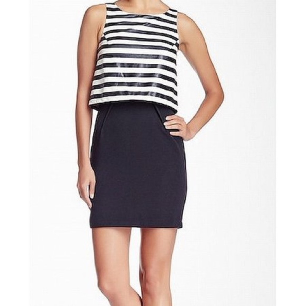 ABS black & white stripe bodice popover dress